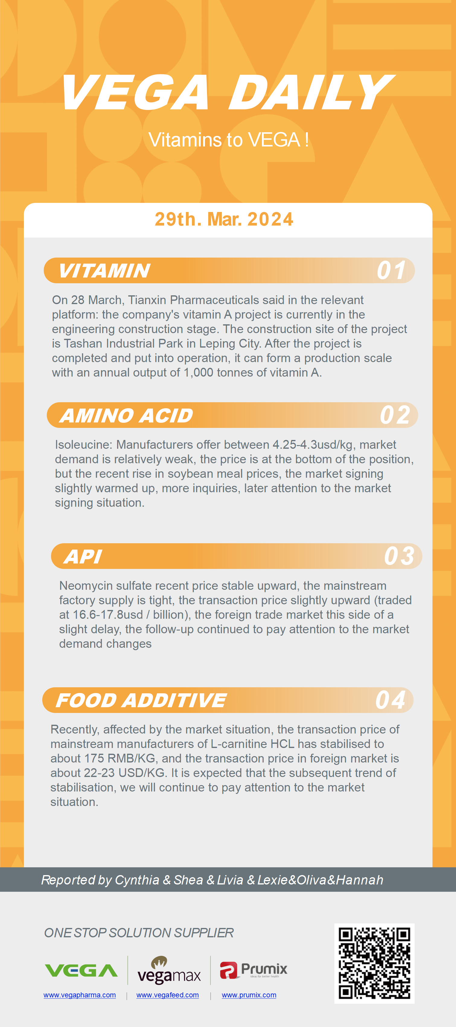 Vega Daily Dated on Mar 29th 2024 Vitamin Amino Acid APl Food Additives.png